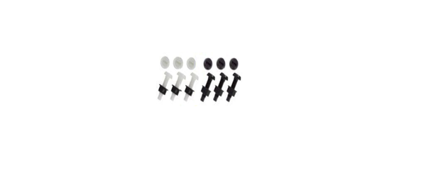 Set of small black and white bolts on a white background