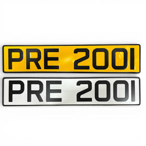 Metal Pressed Number Plate, pre 2001 font - 520mm x 111mm